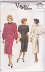 9406 LONG SS-LS BLOUSON YOKE BK BUTTON DRESS PATTERN 6-10, 12-14